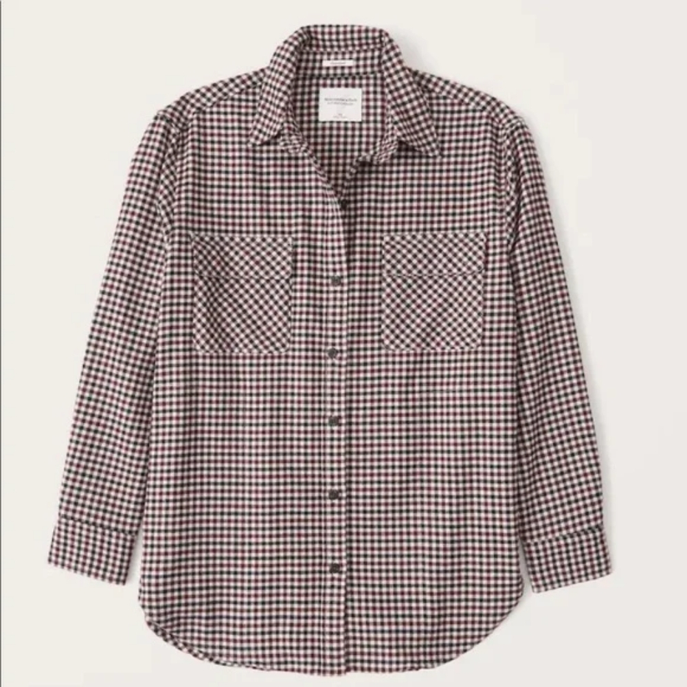 Abercrombie and fitch womens oversized burgundy check shirt flannel top